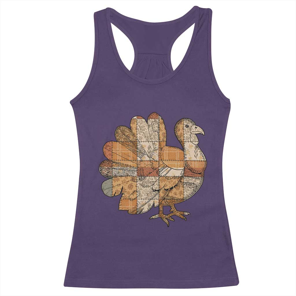 Thanksgiving Vintage Patchwork Gobble Turkey Racerback Tank Top - Wonder Print Shop