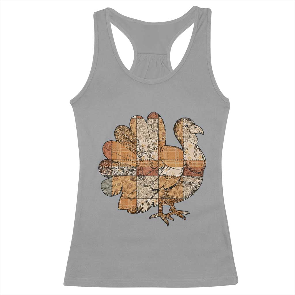 Thanksgiving Vintage Patchwork Gobble Turkey Racerback Tank Top - Wonder Print Shop