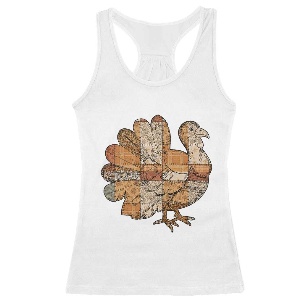 Thanksgiving Vintage Patchwork Gobble Turkey Racerback Tank Top - Wonder Print Shop