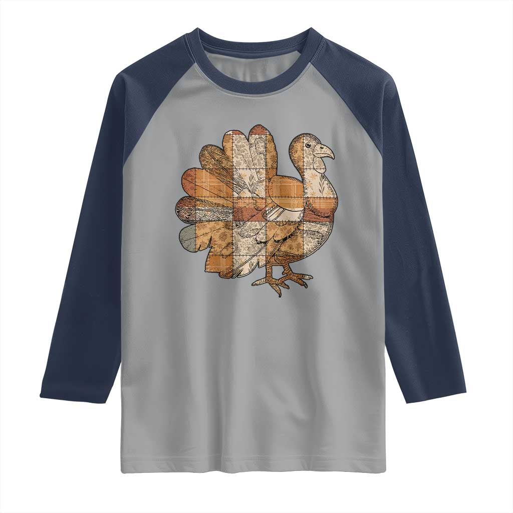Thanksgiving Vintage Patchwork Gobble Turkey Raglan Shirt - Wonder Print Shop
