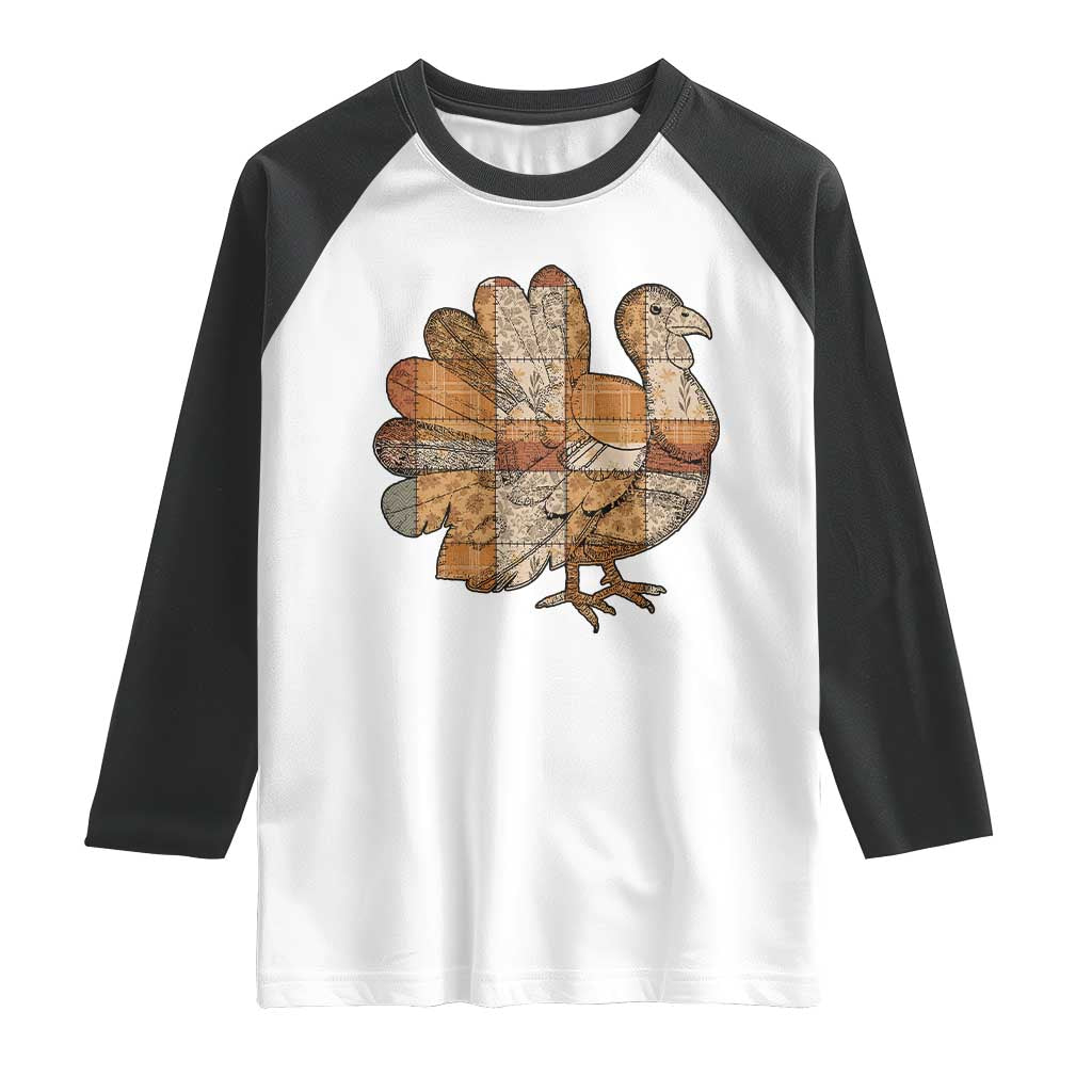 Thanksgiving Vintage Patchwork Gobble Turkey Raglan Shirt - Wonder Print Shop
