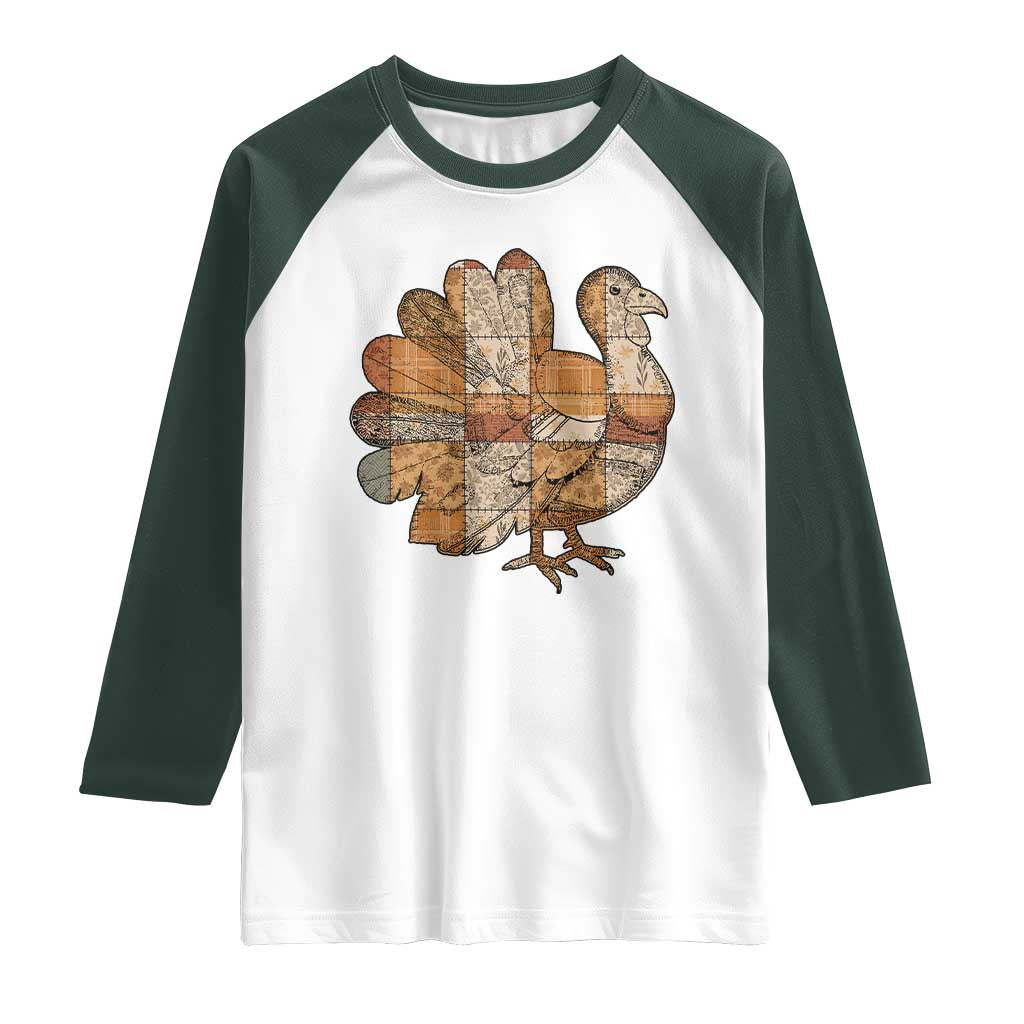 Thanksgiving Vintage Patchwork Gobble Turkey Raglan Shirt - Wonder Print Shop