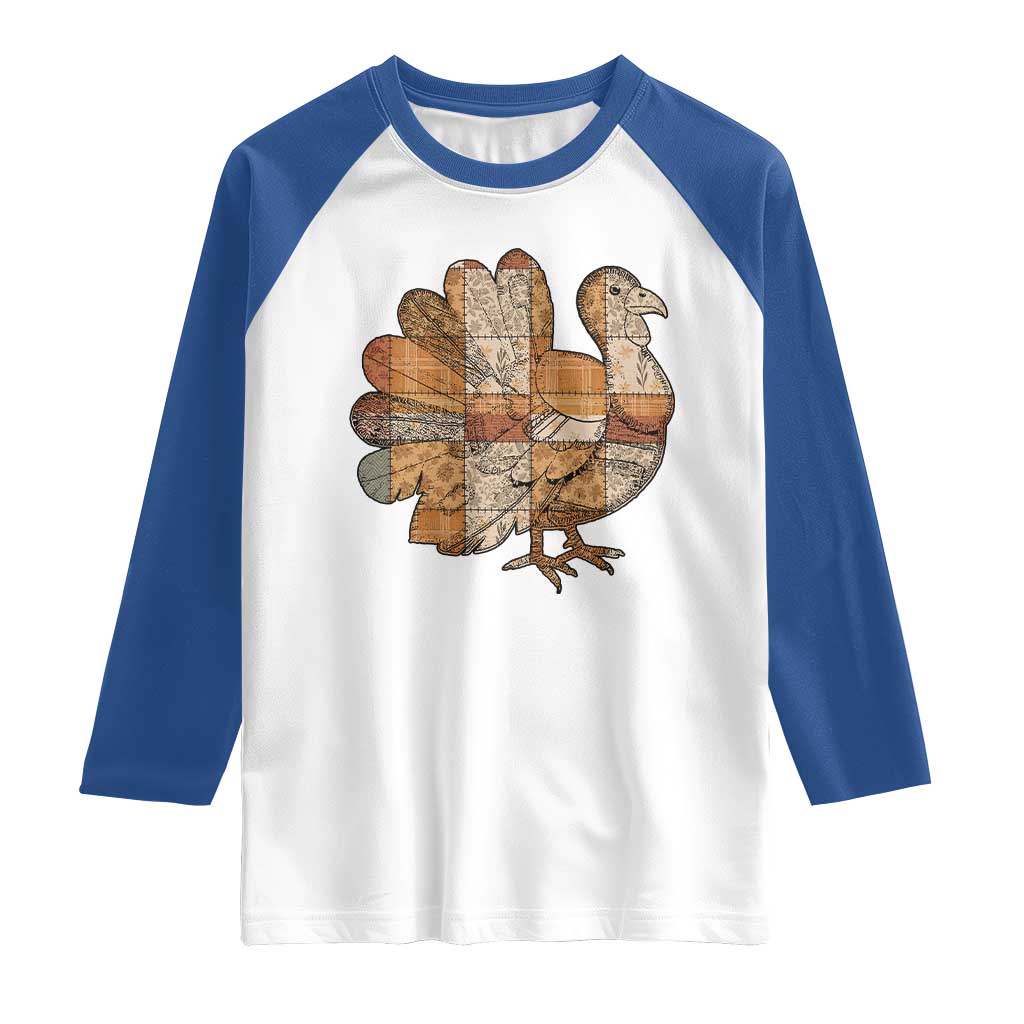 Thanksgiving Vintage Patchwork Gobble Turkey Raglan Shirt - Wonder Print Shop