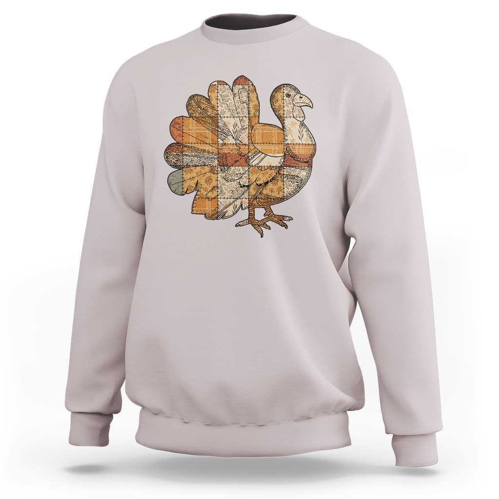 Thanksgiving Vintage Patchwork Gobble Turkey Sweatshirt - Wonder Print Shop