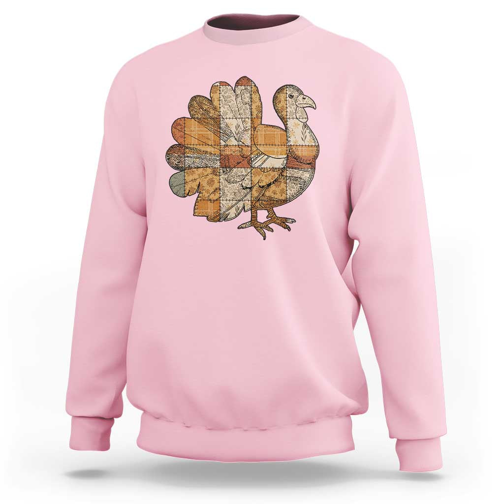 Thanksgiving Vintage Patchwork Gobble Turkey Sweatshirt - Wonder Print Shop
