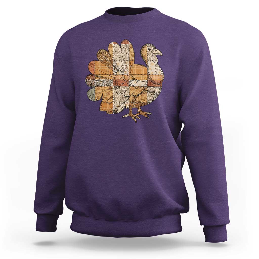Thanksgiving Vintage Patchwork Gobble Turkey Sweatshirt - Wonder Print Shop