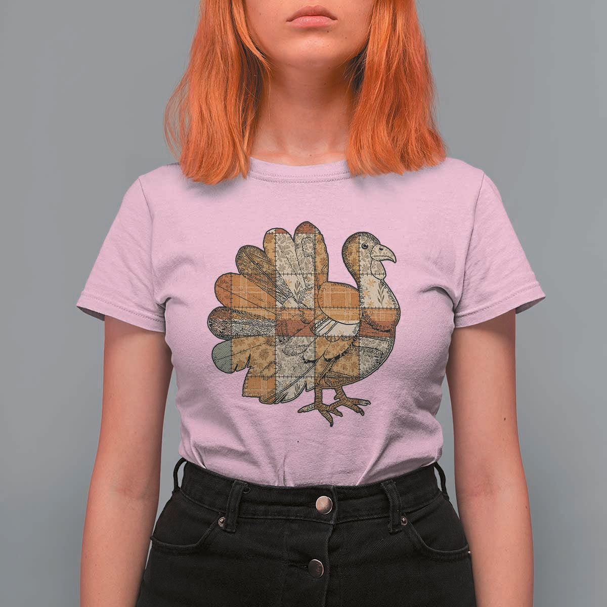 Thanksgiving Vintage Patchwork Gobble Turkey T Shirt For Women - Wonder Print Shop