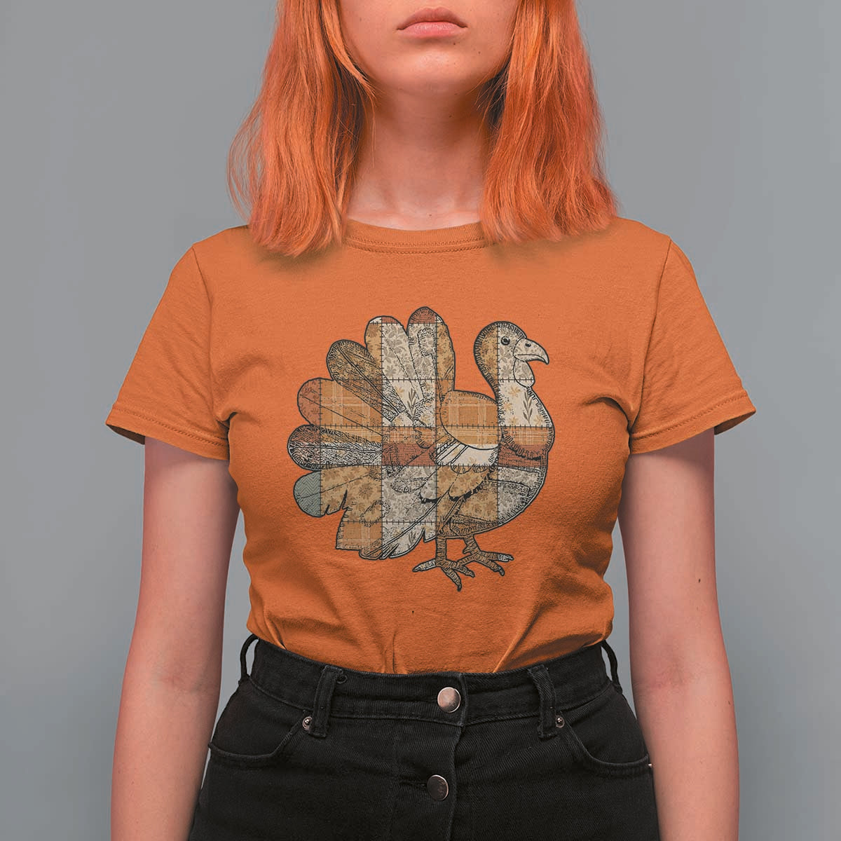 Thanksgiving Vintage Patchwork Gobble Turkey T Shirt For Women - Wonder Print Shop