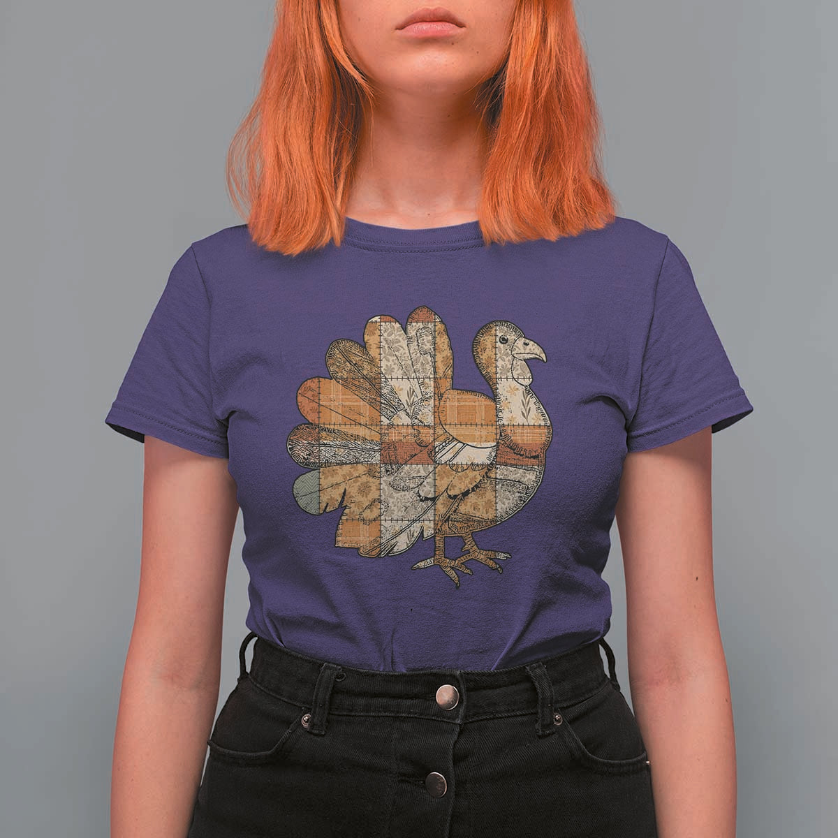 Thanksgiving Vintage Patchwork Gobble Turkey T Shirt For Women - Wonder Print Shop