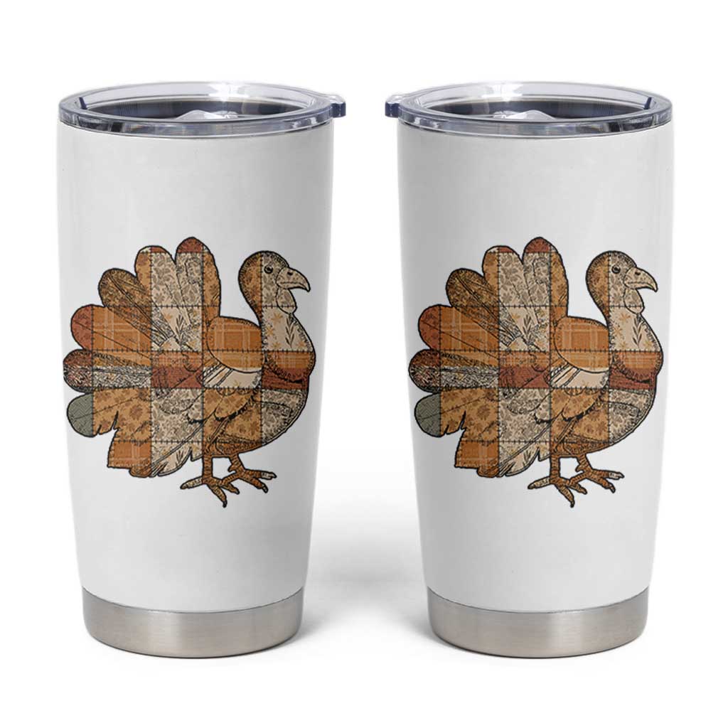 Thanksgiving Vintage Patchwork Gobble Turkey Tumbler Cup - Wonder Print Shop