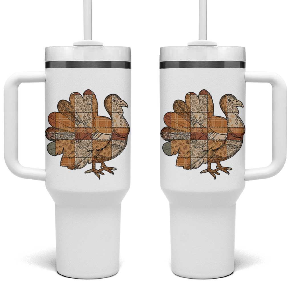 Thanksgiving Vintage Patchwork Gobble Turkey Tumbler With Handle - Wonder Print Shop
