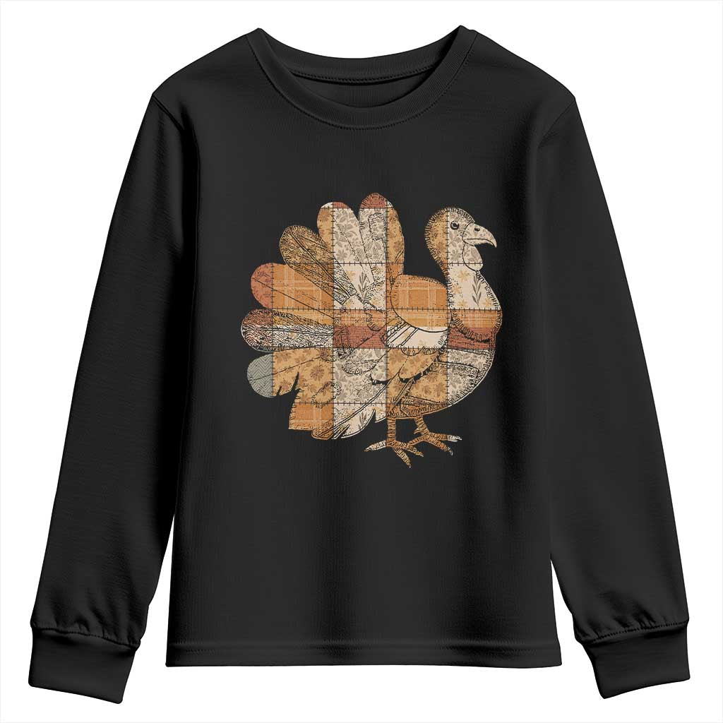 Thanksgiving Vintage Patchwork Gobble Turkey Youth Sweatshirt - Wonder Print Shop