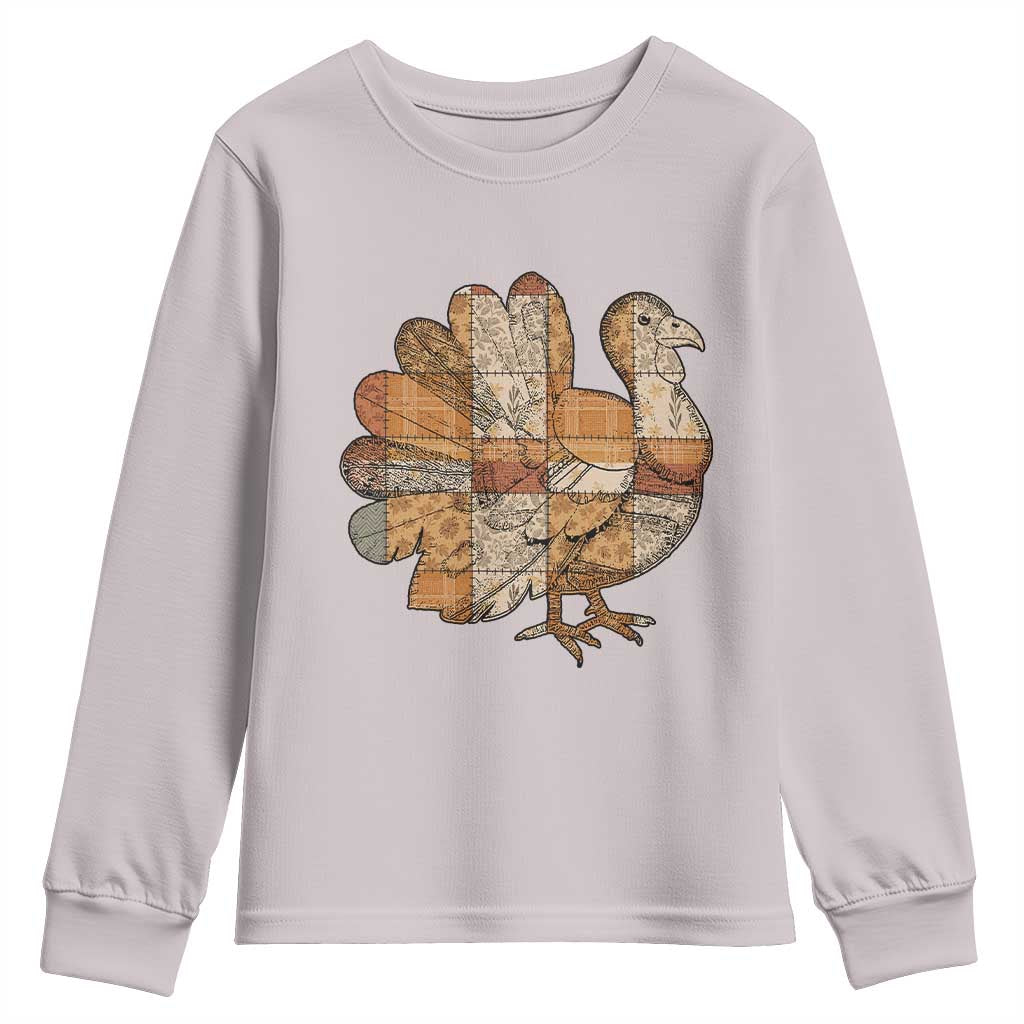 Thanksgiving Vintage Patchwork Gobble Turkey Youth Sweatshirt - Wonder Print Shop