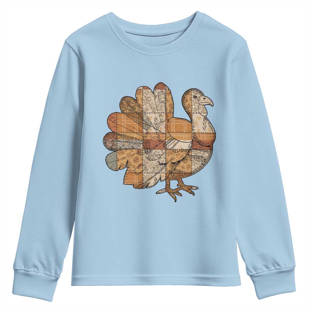 Thanksgiving Vintage Patchwork Gobble Turkey Youth Sweatshirt - Wonder Print Shop