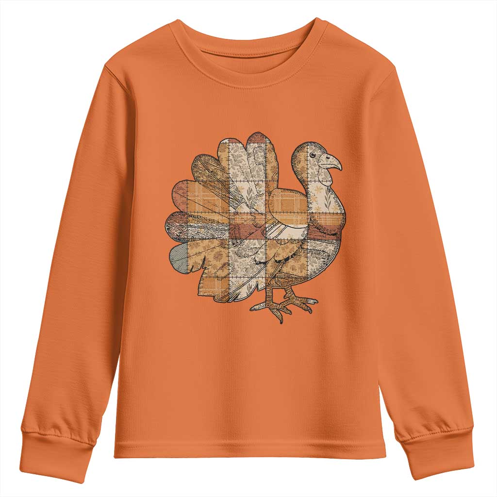 Thanksgiving Vintage Patchwork Gobble Turkey Youth Sweatshirt - Wonder Print Shop