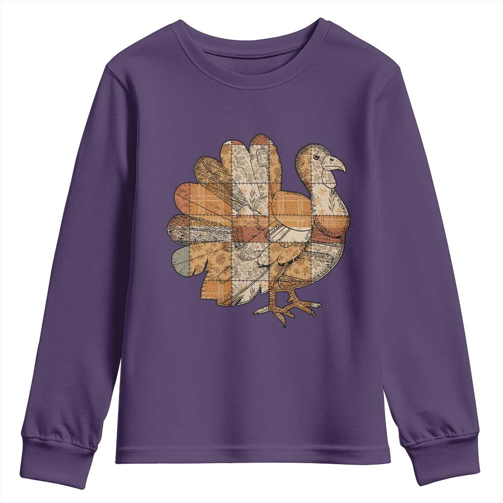 Thanksgiving Vintage Patchwork Gobble Turkey Youth Sweatshirt - Wonder Print Shop