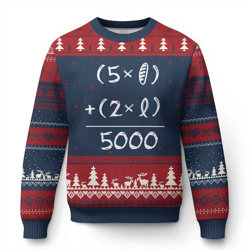 2 Fishes 5 Loaves Jesus Feeds The 5000 Christian Bible Verses Ugly Christmas Sweater - Wonder Print Shop