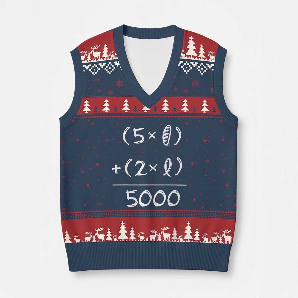 2 Fishes 5 Loaves Jesus Feeds The 5000 Christian Bible Verses V-Neck Knit Sweater Vest - Wonder Print Shop