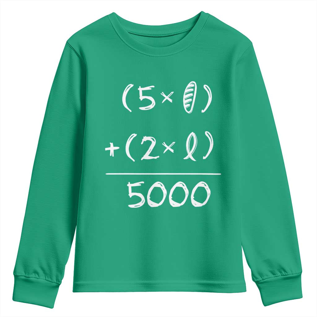 2 Fishes 5 Loaves Jesus Feeds The 5000 Christian Bible Verses Youth Sweatshirt - Wonder Print Shop