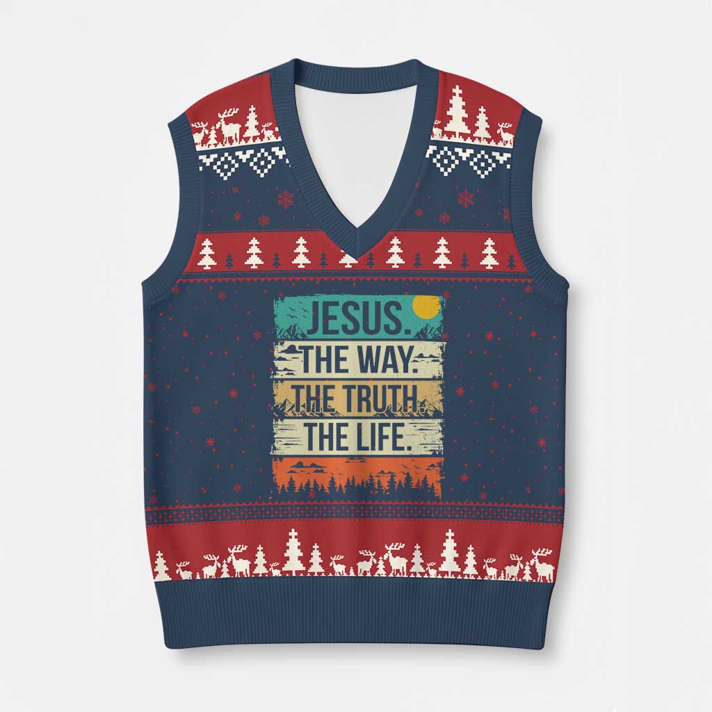 Jesus The Way The Truth The Life V-Neck Knit Sweater Vest Blessed Christians - Wonder Print Shop