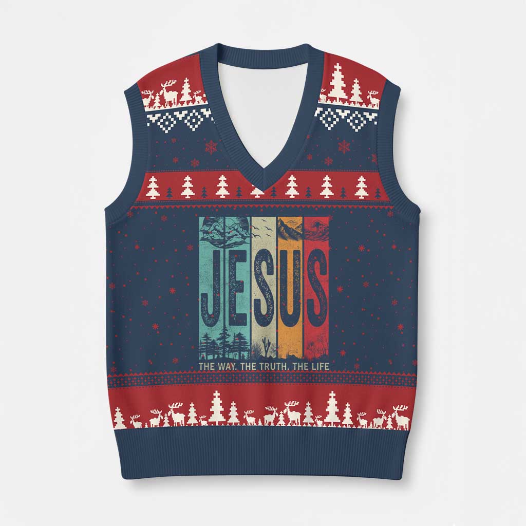 Jesus The Way The Truth The Life V-Neck Knit Sweater Vest Christian Worship - Wonder Print Shop