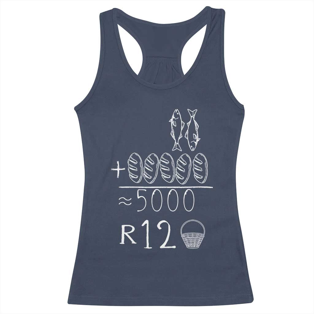 2 Fishes 5 Breads Jesus Feeds The 5000 Christian Bible Verses Racerback Tank Top - Wonder Print Shop
