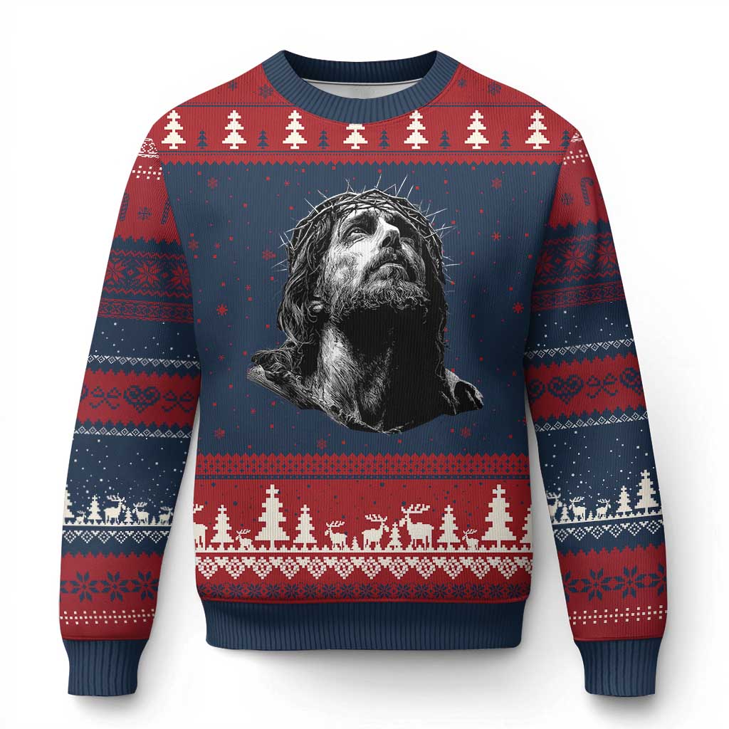 Jesus Christ Religious Christian Faith Crown Of Thorns Ugly Christmas Sweater - Wonder Print Shop