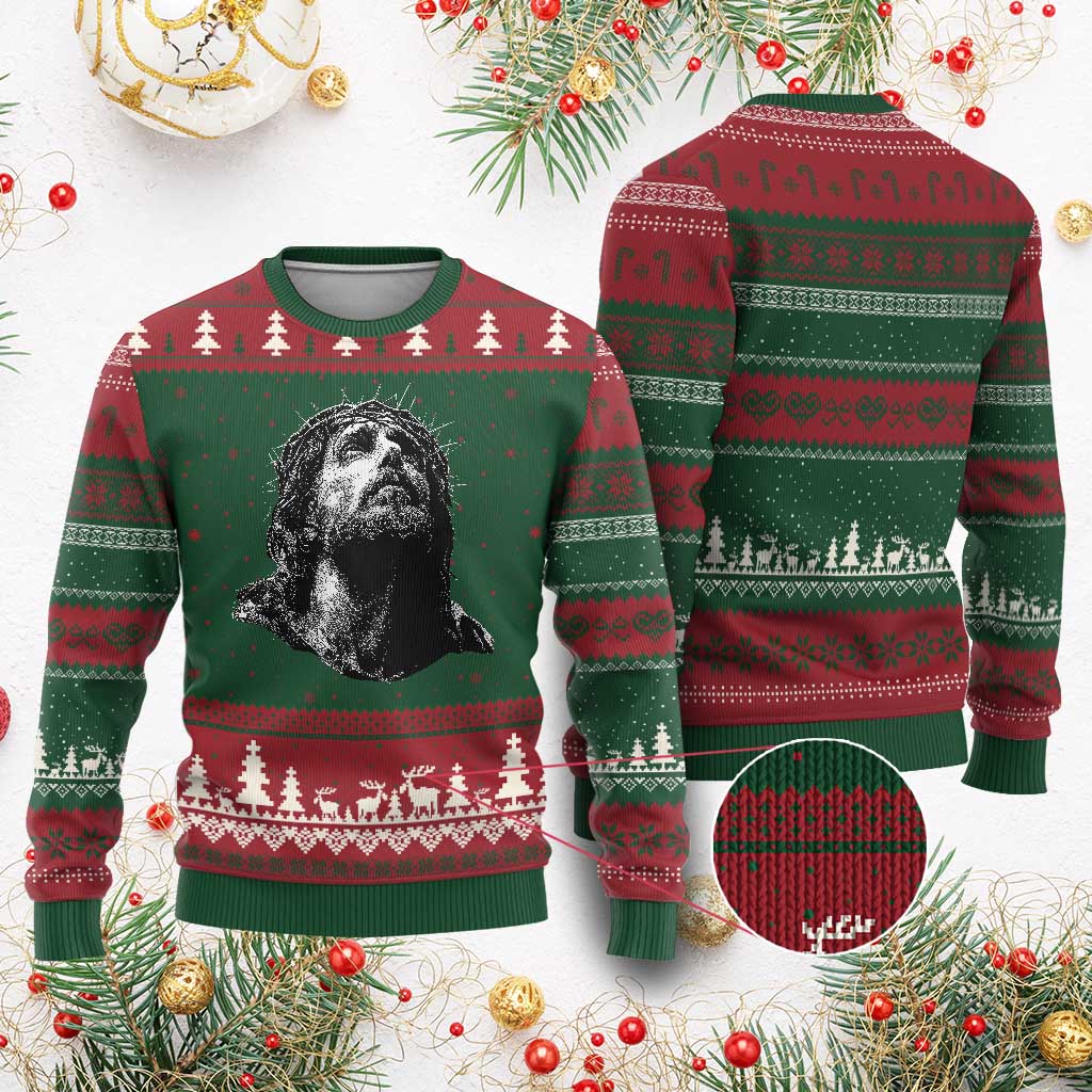 Jesus Christ Religious Christian Faith Crown Of Thorns Ugly Christmas Sweater - Wonder Print Shop