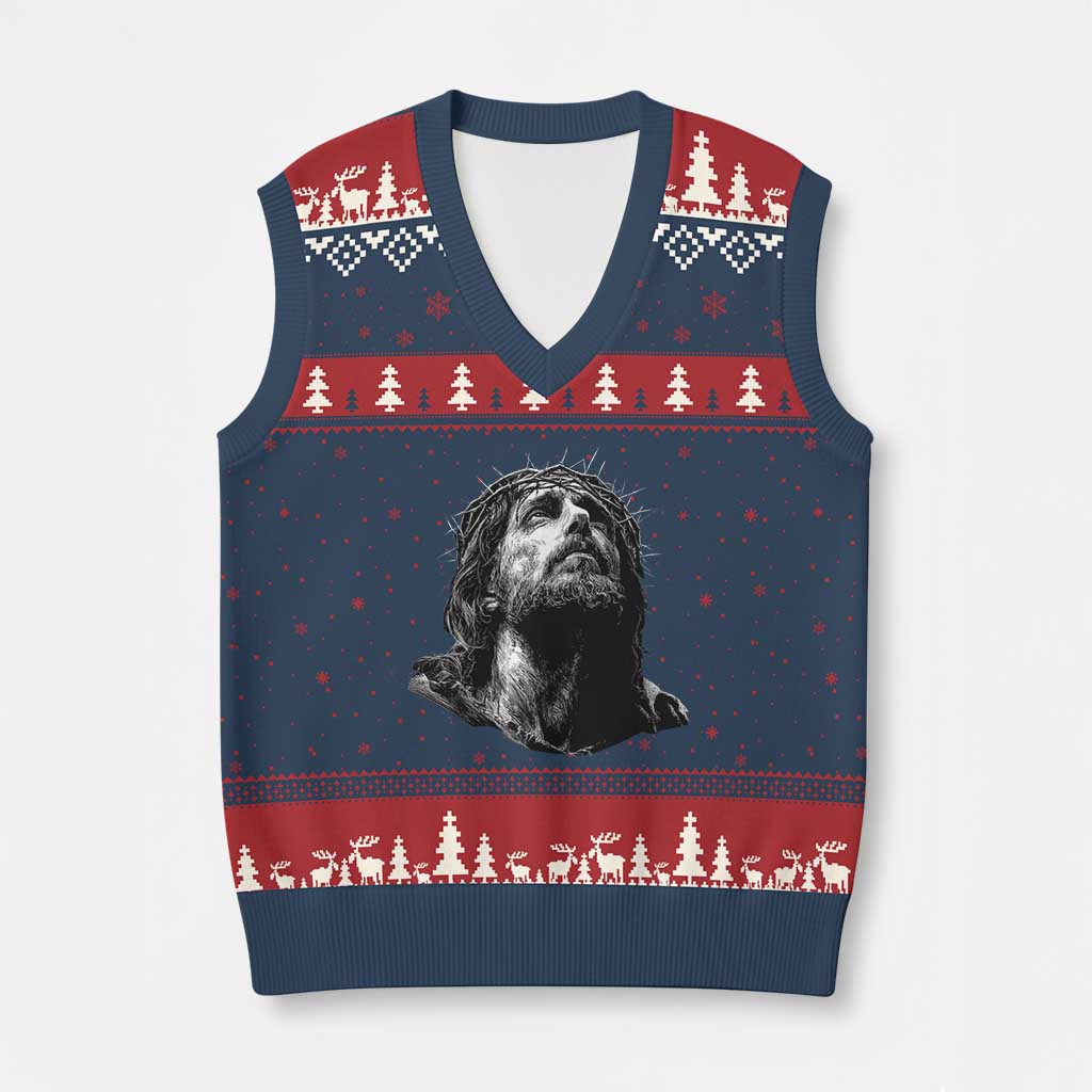 Jesus Christ Religious Christian Faith Crown Of Thorns V-Neck Knit Sweater Vest - Wonder Print Shop