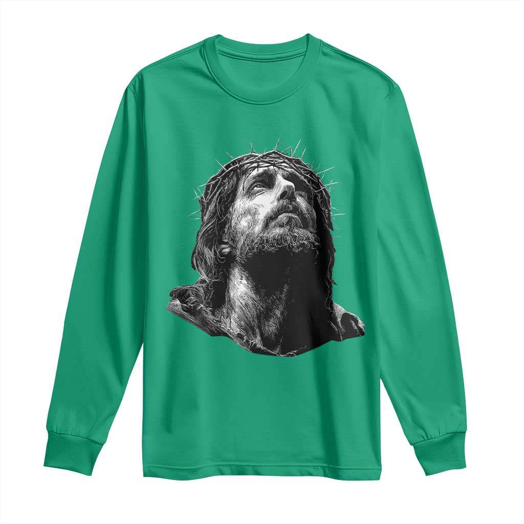 Jesus Christ Religious Christian Faith Crown Of Thorns Long Sleeve Shirt - Wonder Print Shop