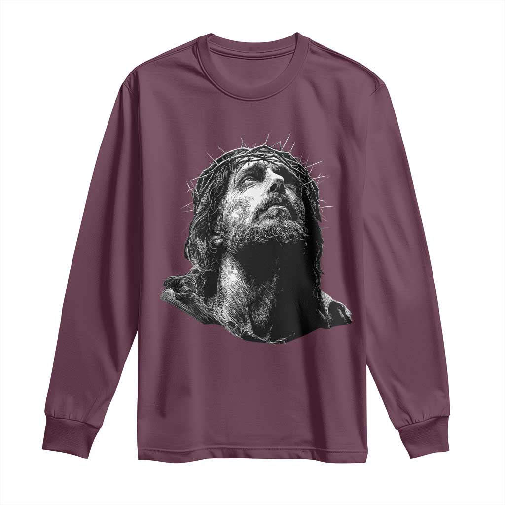 Jesus Christ Religious Christian Faith Crown Of Thorns Long Sleeve Shirt - Wonder Print Shop