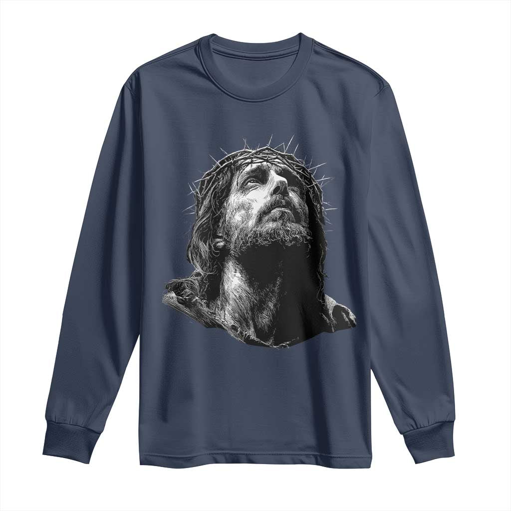 Jesus Christ Religious Christian Faith Crown Of Thorns Long Sleeve Shirt - Wonder Print Shop