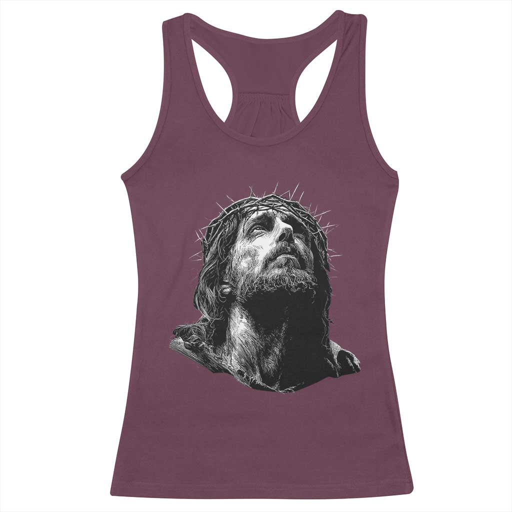 Jesus Christ Religious Christian Faith Crown Of Thorns Racerback Tank Top - Wonder Print Shop