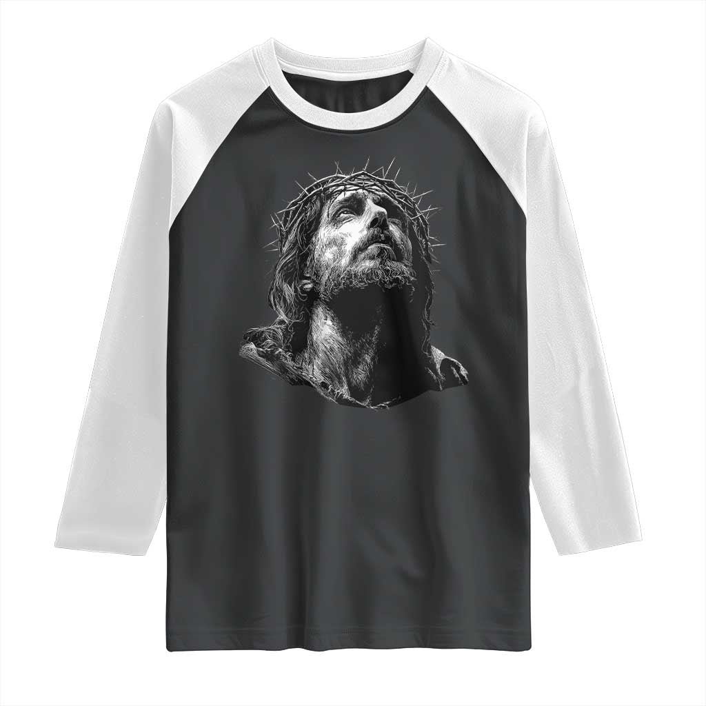 Jesus Christ Religious Christian Faith Crown Of Thorns Raglan Shirt - Wonder Print Shop