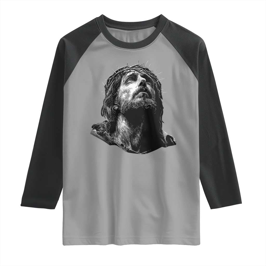 Jesus Christ Religious Christian Faith Crown Of Thorns Raglan Shirt - Wonder Print Shop