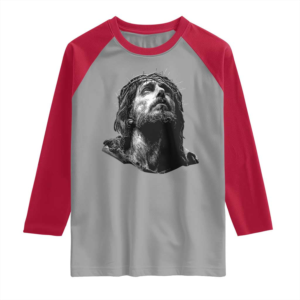 Jesus Christ Religious Christian Faith Crown Of Thorns Raglan Shirt - Wonder Print Shop