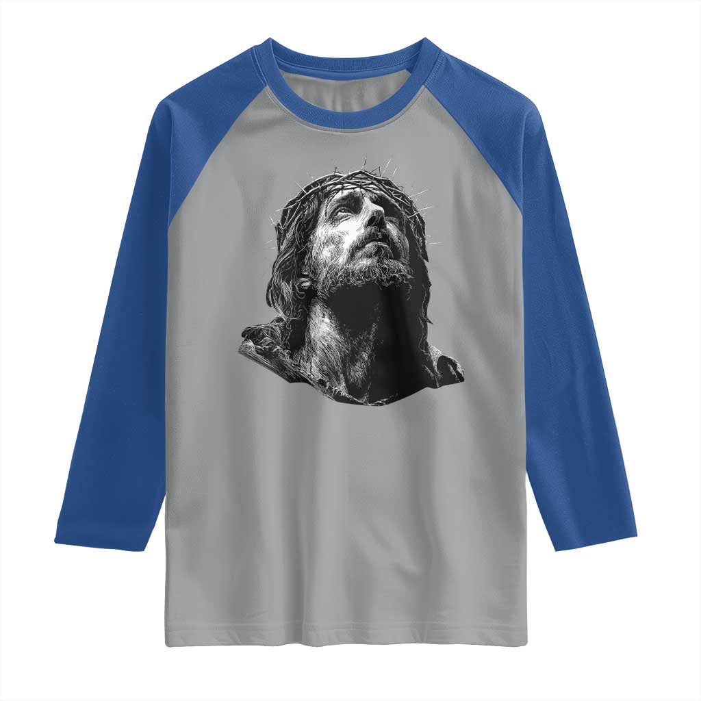 Jesus Christ Religious Christian Faith Crown Of Thorns Raglan Shirt - Wonder Print Shop