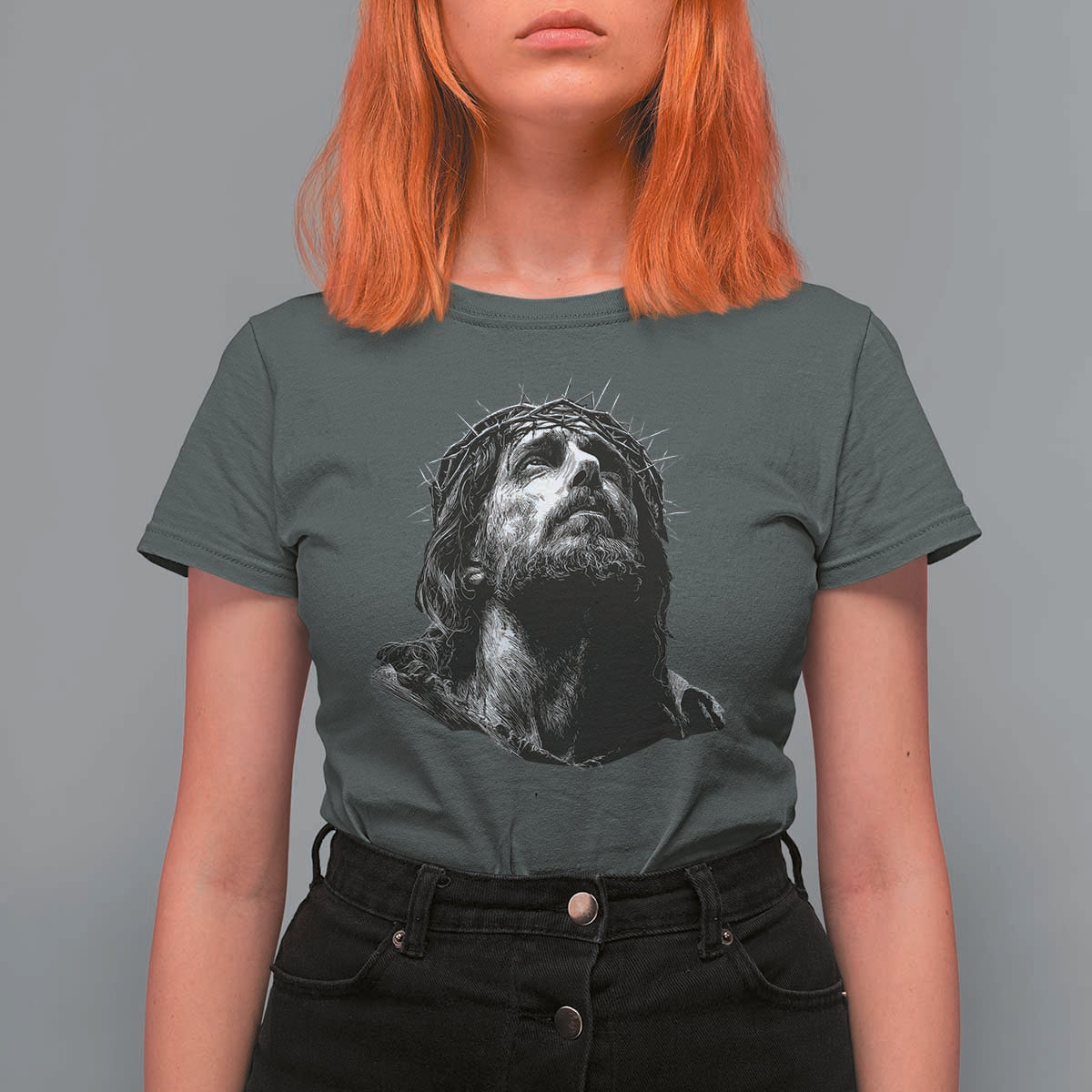 Jesus Christ Religious Christian Faith Crown Of Thorns T Shirt For Women - Wonder Print Shop