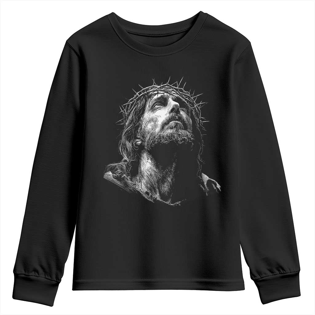Jesus Christ Religious Christian Faith Crown Of Thorns Youth Sweatshirt - Wonder Print Shop