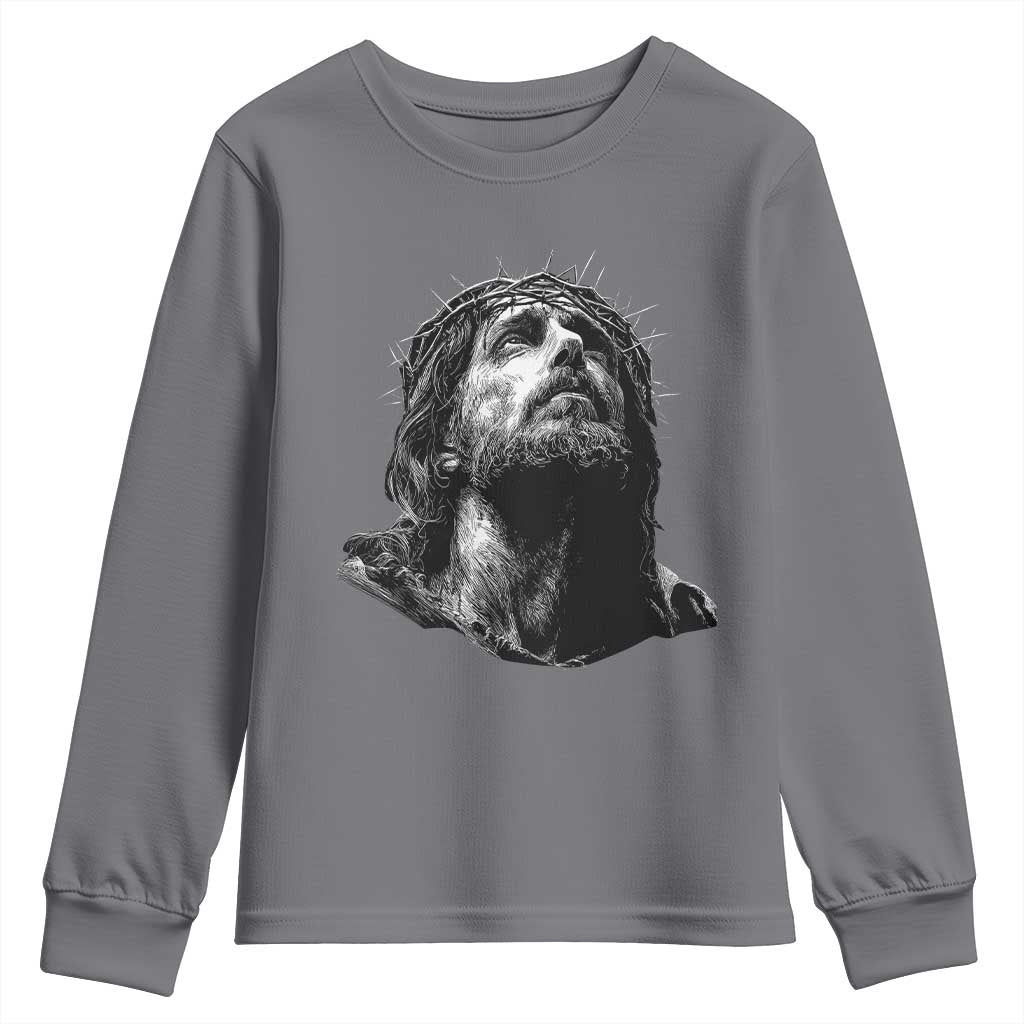Jesus Christ Religious Christian Faith Crown Of Thorns Youth Sweatshirt - Wonder Print Shop
