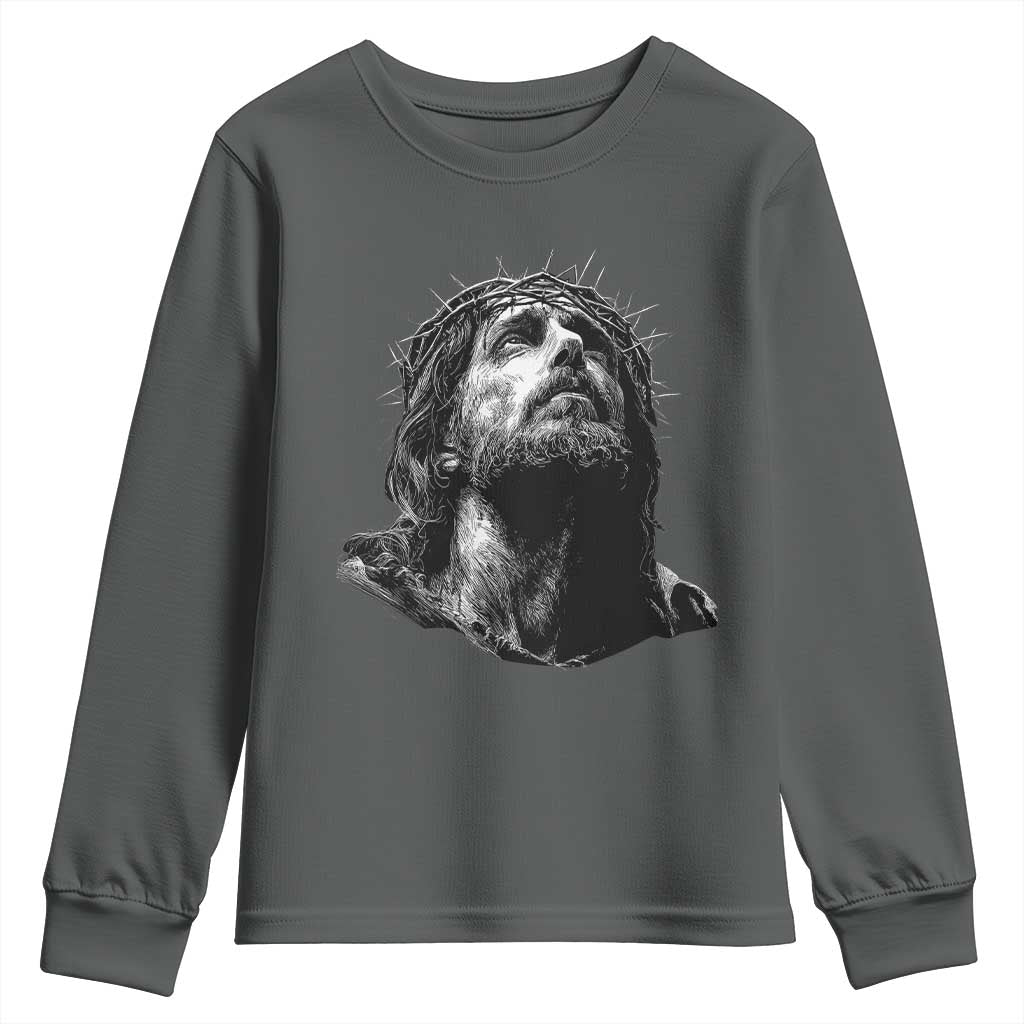 Jesus Christ Religious Christian Faith Crown Of Thorns Youth Sweatshirt - Wonder Print Shop