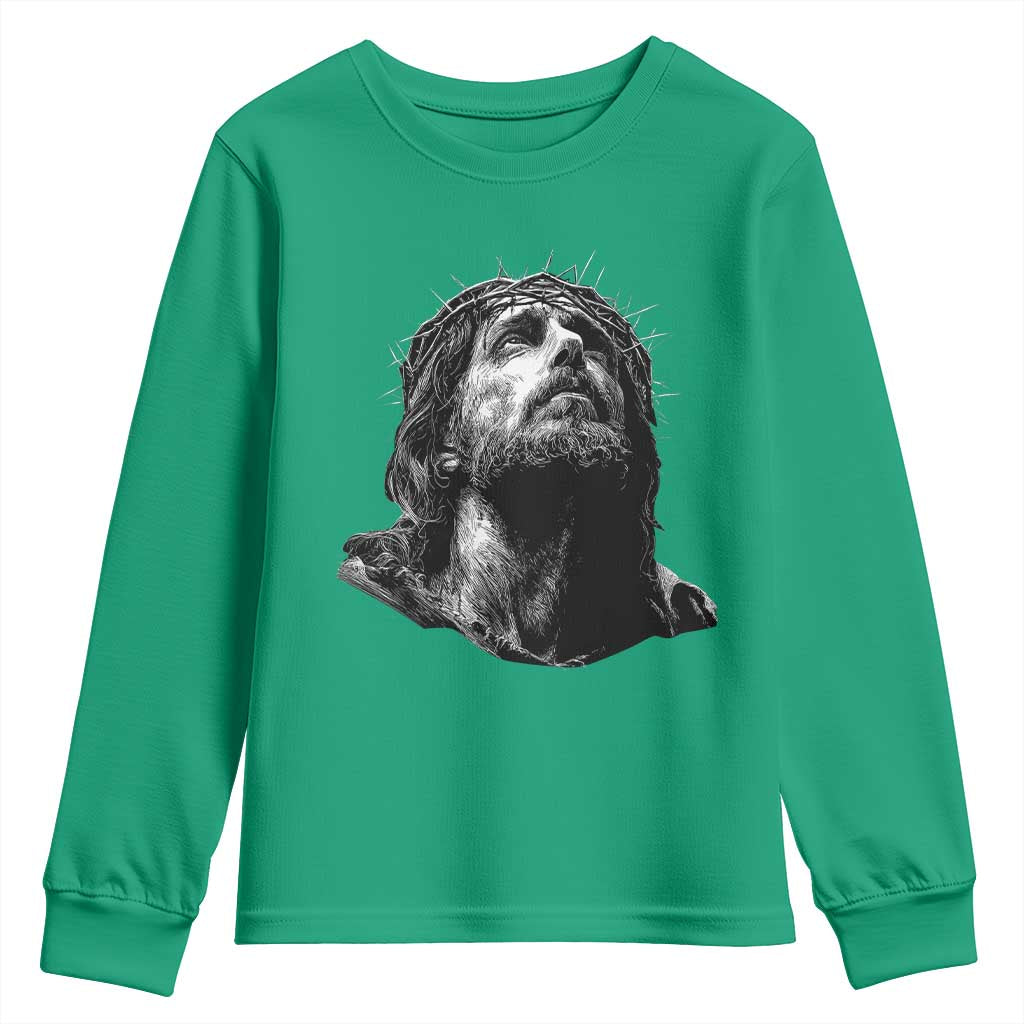 Jesus Christ Religious Christian Faith Crown Of Thorns Youth Sweatshirt - Wonder Print Shop