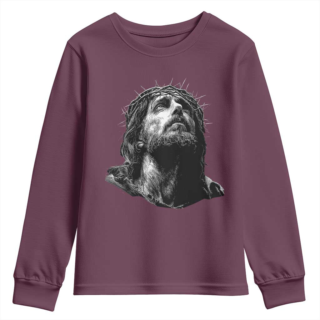 Jesus Christ Religious Christian Faith Crown Of Thorns Youth Sweatshirt - Wonder Print Shop