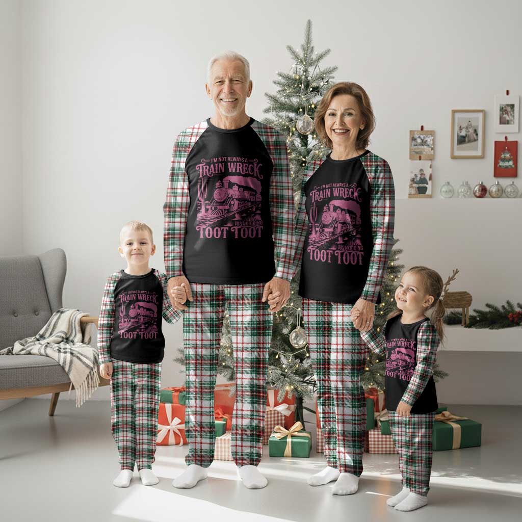 Funny I Am Not Always A Train Wreck Just Kidding Toot Toot Plaid Pajama Set Pink Train - Wonder Print Shop
