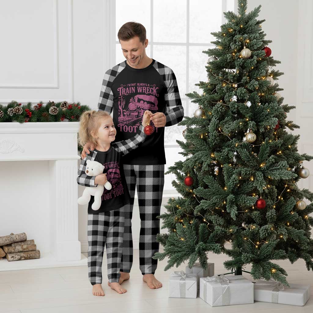 Funny I Am Not Always A Train Wreck Just Kidding Toot Toot Plaid Pajama Set Pink Train - Wonder Print Shop