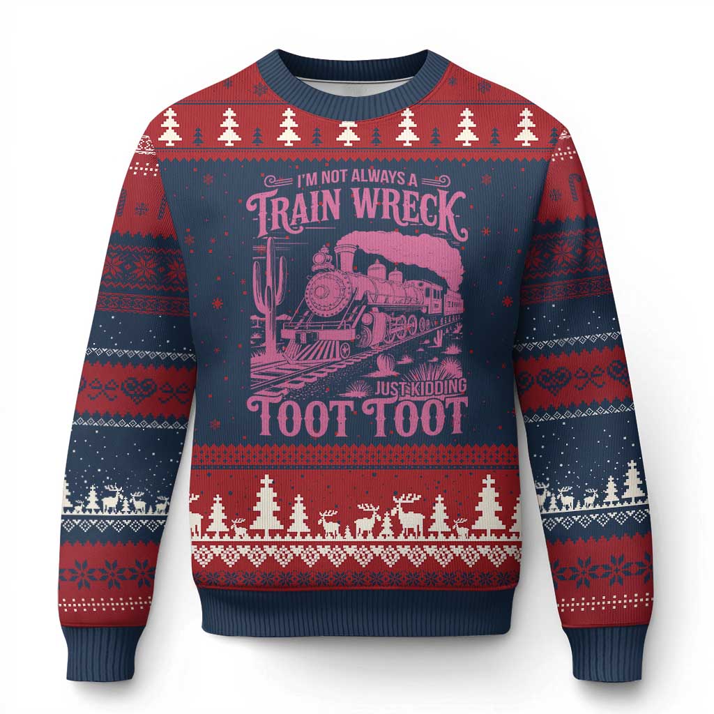 Funny I Am Not Always A Train Wreck Just Kidding Toot Toot Ugly Christmas Sweater Pink Train - Wonder Print Shop