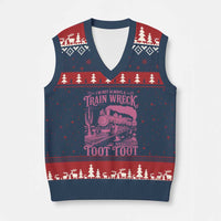 Funny I Am Not Always A Train Wreck Just Kidding Toot Toot V-Neck Knit Sweater Vest Pink Train - Wonder Print Shop