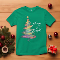 Christmas T Shirt Merry And Bright Colorful Xmas Tree - Wonder Print Shop