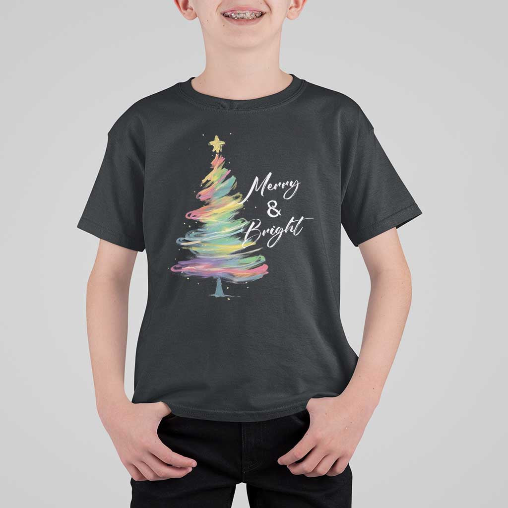 Christmas T Shirt For Kid Merry And Bright Colorful Xmas Tree - Wonder Print Shop