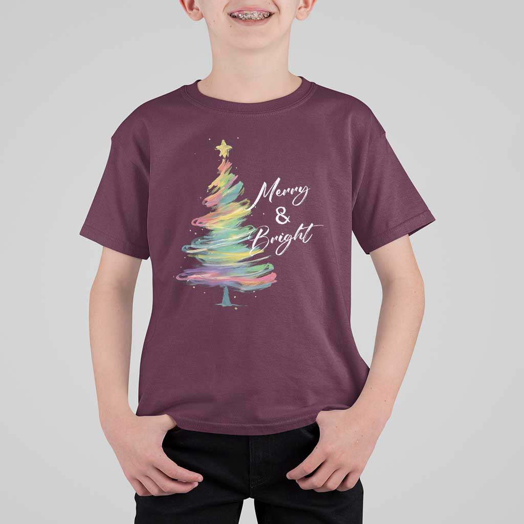 Christmas T Shirt For Kid Merry And Bright Colorful Xmas Tree - Wonder Print Shop
